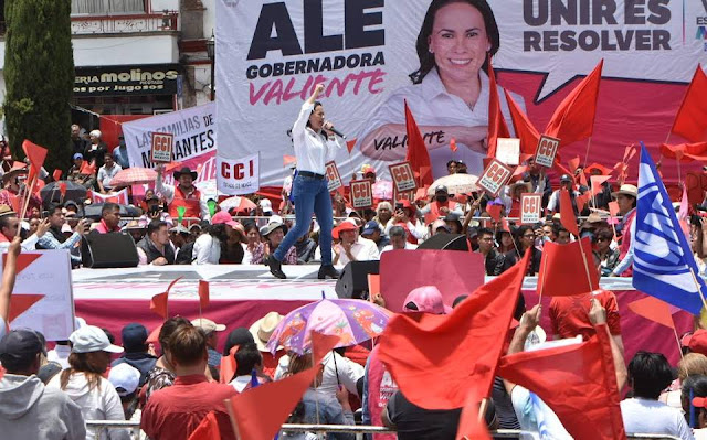 Líderes de los cuatro partidos de la coalición muestran su apoyo a Alejandra del Moral en cierre de campaña