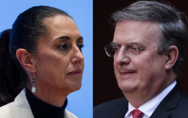 Claudia Sheinbaum y Ebrard en evento político.