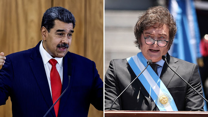 Maduro llama a Milei ‘Nazi Fascista’ y Argentina replica con acusaciones de dictadura Diseño gráfico moderno y colorido.