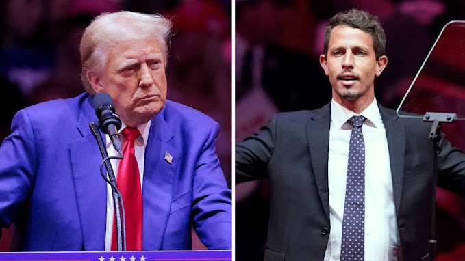 Estrategia de Trump con influencers tambalea tras comentario racista sobre Puerto Rico Tony Hinchcliffe y Donald Trump en una imagen.