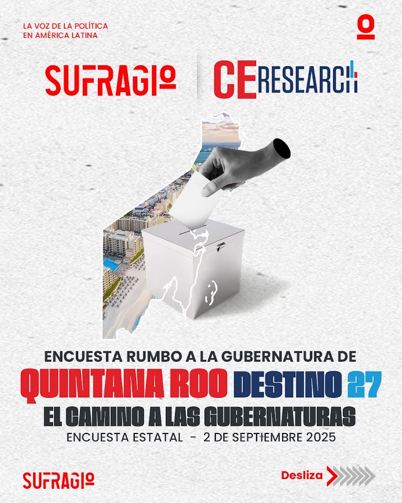 CE Research: Encuesta rumbo a la gubernatura de Quintana Roo 2027 Imagen de WhatsApp con hora y fecha.