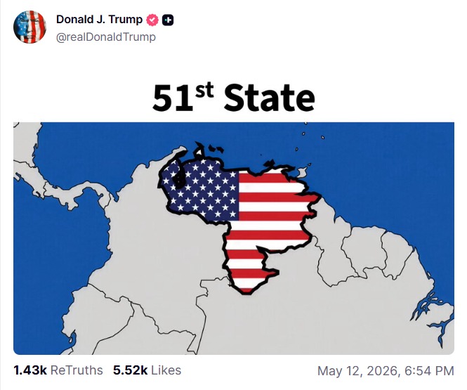 Trump publica imagen de Venezuela como estado 51 sin Esequibo Trump publica imagen de Venezuela como estado 51 sin Esequibo